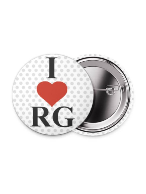 Значок «I Love RG» 38 мм. белый